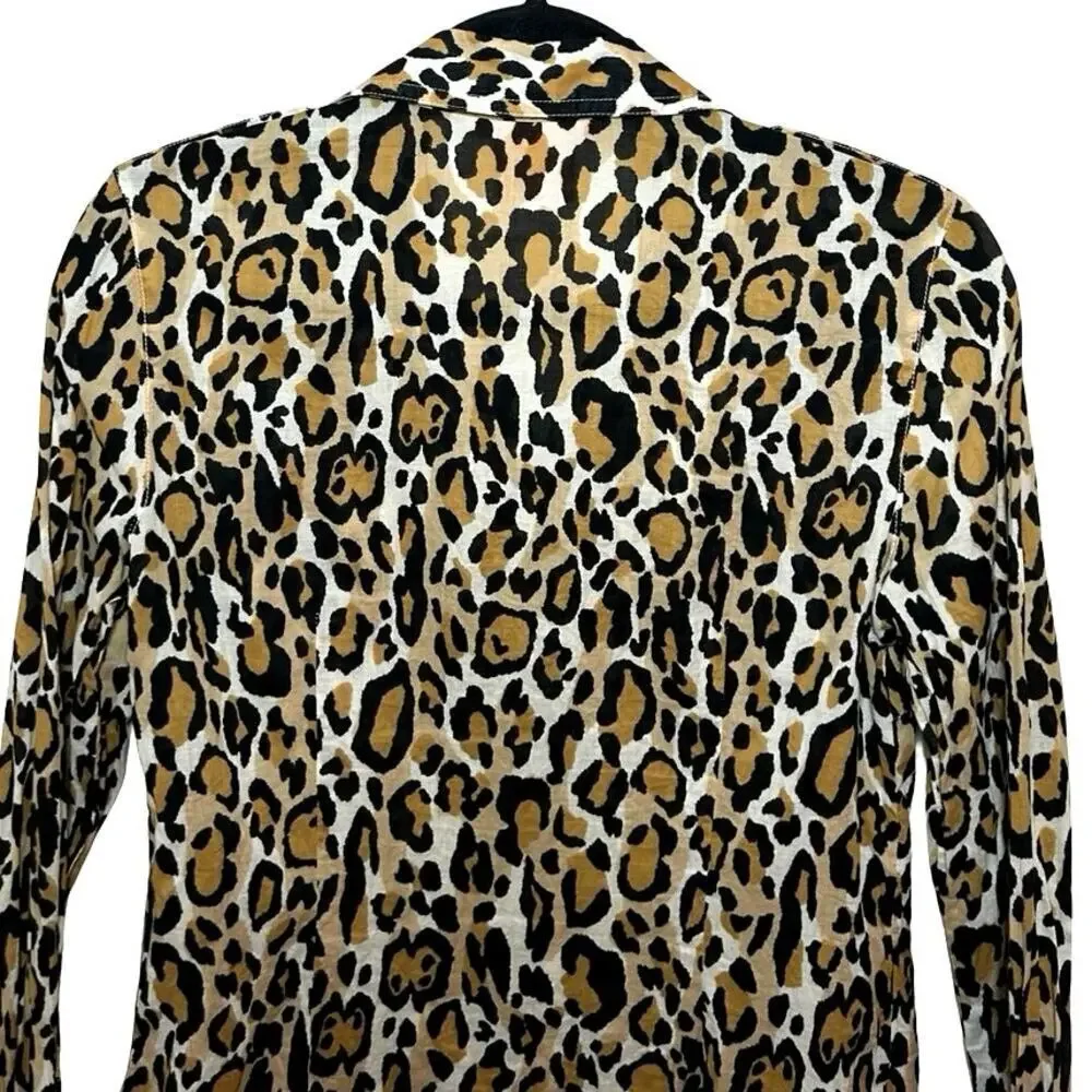 Tory Burch Women’s Leopard Print Button Down Long Sleeve Shirt Size 2